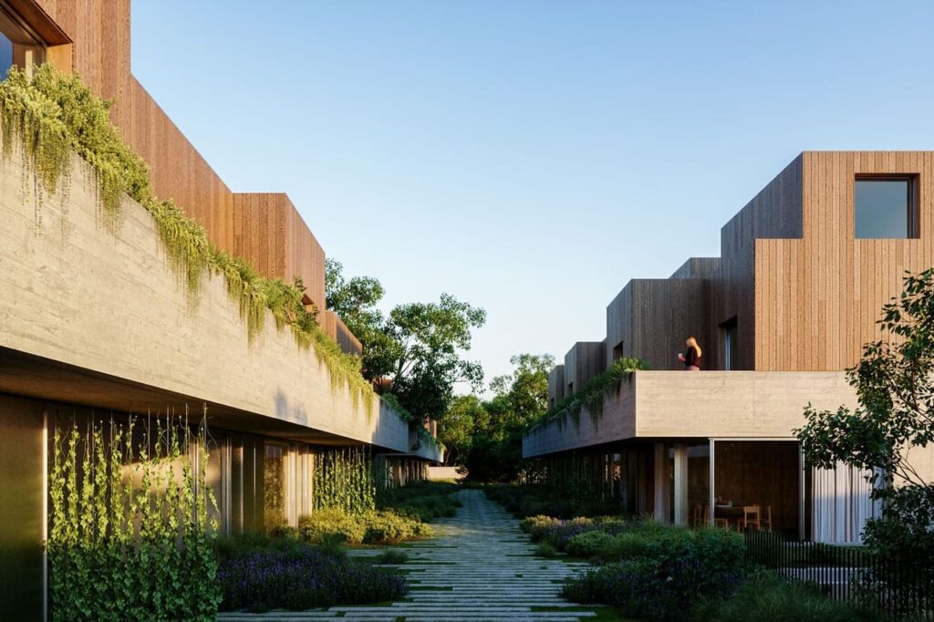 imagen viviendas exterior de la promoción as camelias en Oporto Portugal